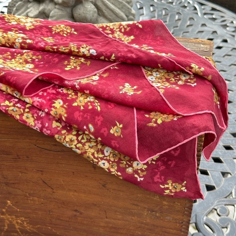 Silk Floral Maroon, Gold & Green Scarf